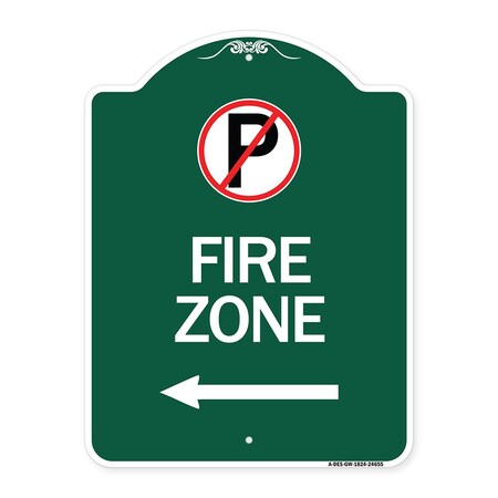 Signmission No Parkingand Left Arrow, Green & White Aluminum Architectural Sign, 18" x 24", GW-1824-24655 A-DES-GW-1824-24655